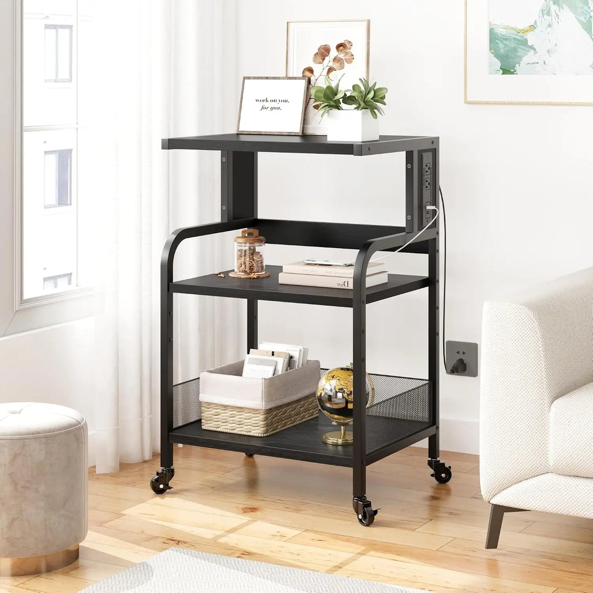 3-Tier Mobile CPU Stand Printer Shelf Removable Adjustable Storage Shelf with Rolling For Desktop Computer Tower Printer Strong Load Capacity