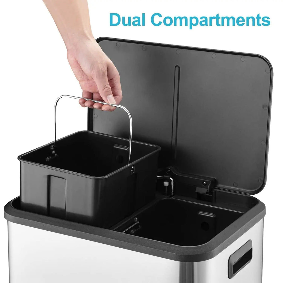 Stainless Steel Double Pedal Trash Can With Removable Bins