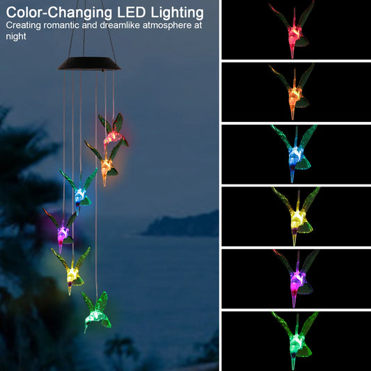 Solar Hummingbird Wind Chime With Color Changing LED Lights