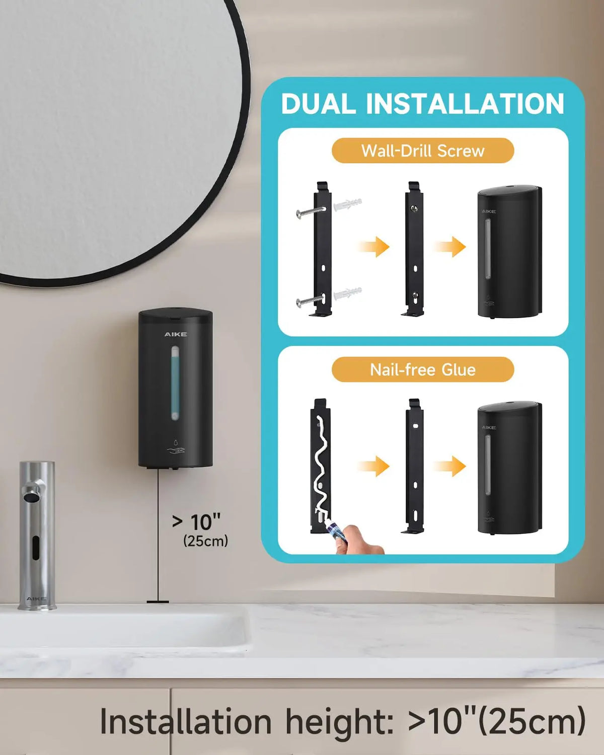 AIKE Automatic Stainless Steel Sensor Soap Dispenser