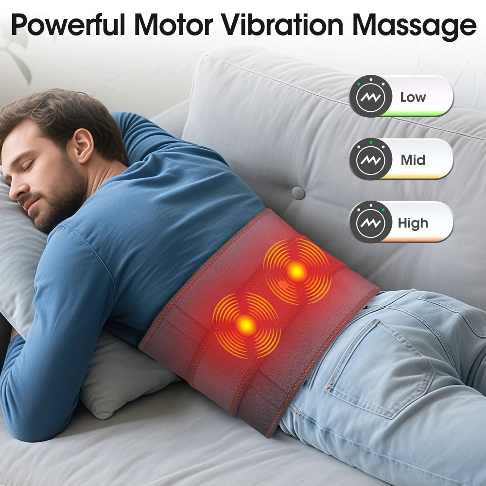 Electric Heated Waist Massage Belt with Vibration, 3 Temperature & 3 Intensity Levels, Red Light Waist Back Support Belt, 5000mAh Rechargeable Lumbar Wrap