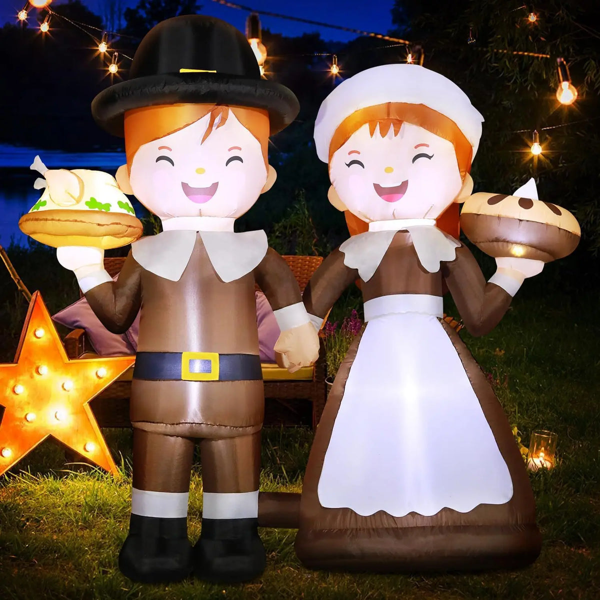 SHXI Lighted Inflatable Pilgrim Couple Thanksgiving Yard Decoration