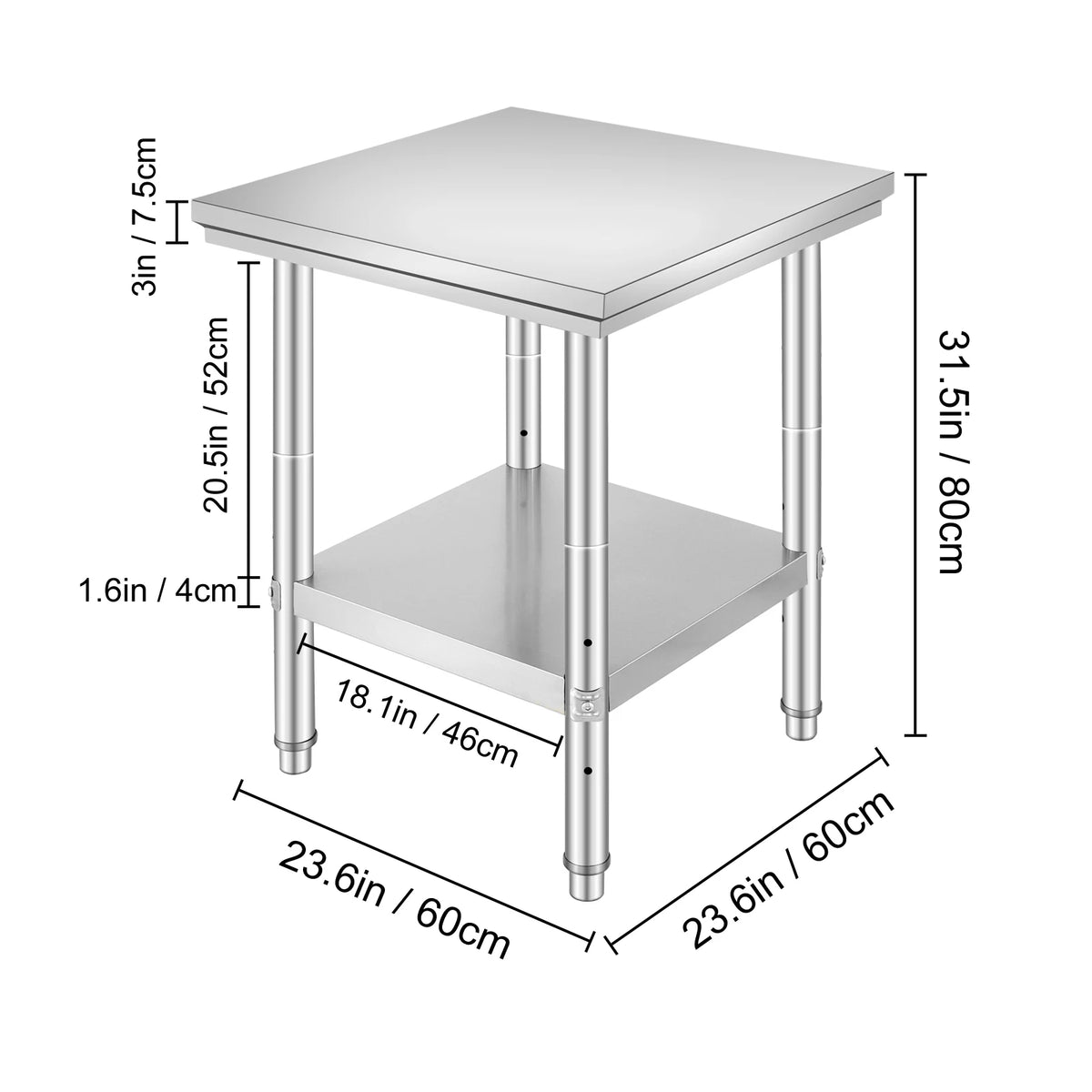Organized Meal Prep Stainless Steel Work Table With Lower Shelf