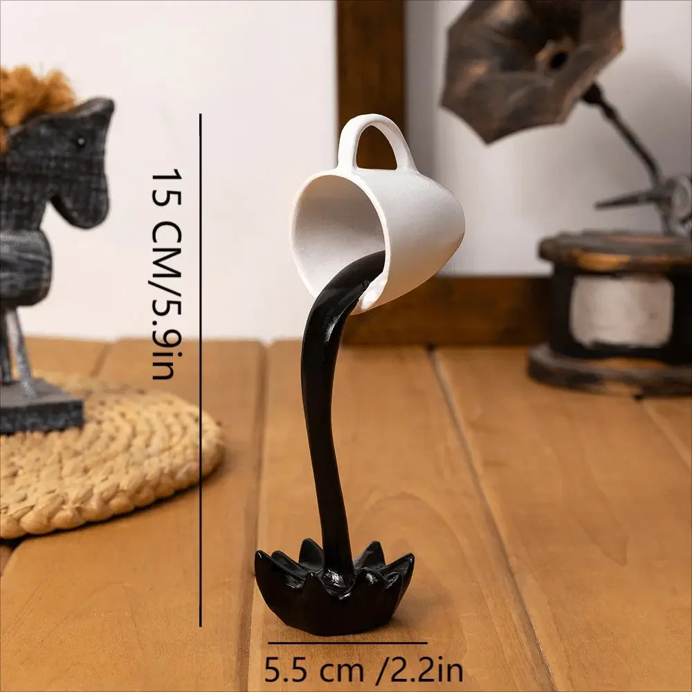 Abstract Spilling Coffee Cup Sculpture For Home Decor