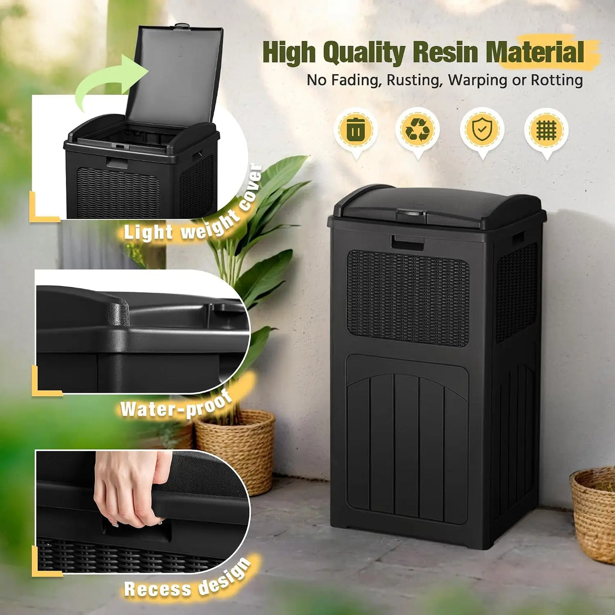 Devoko 33 Gallon Outdoor Trash Can, Hideaway Garbage Bins with Tiered Lid