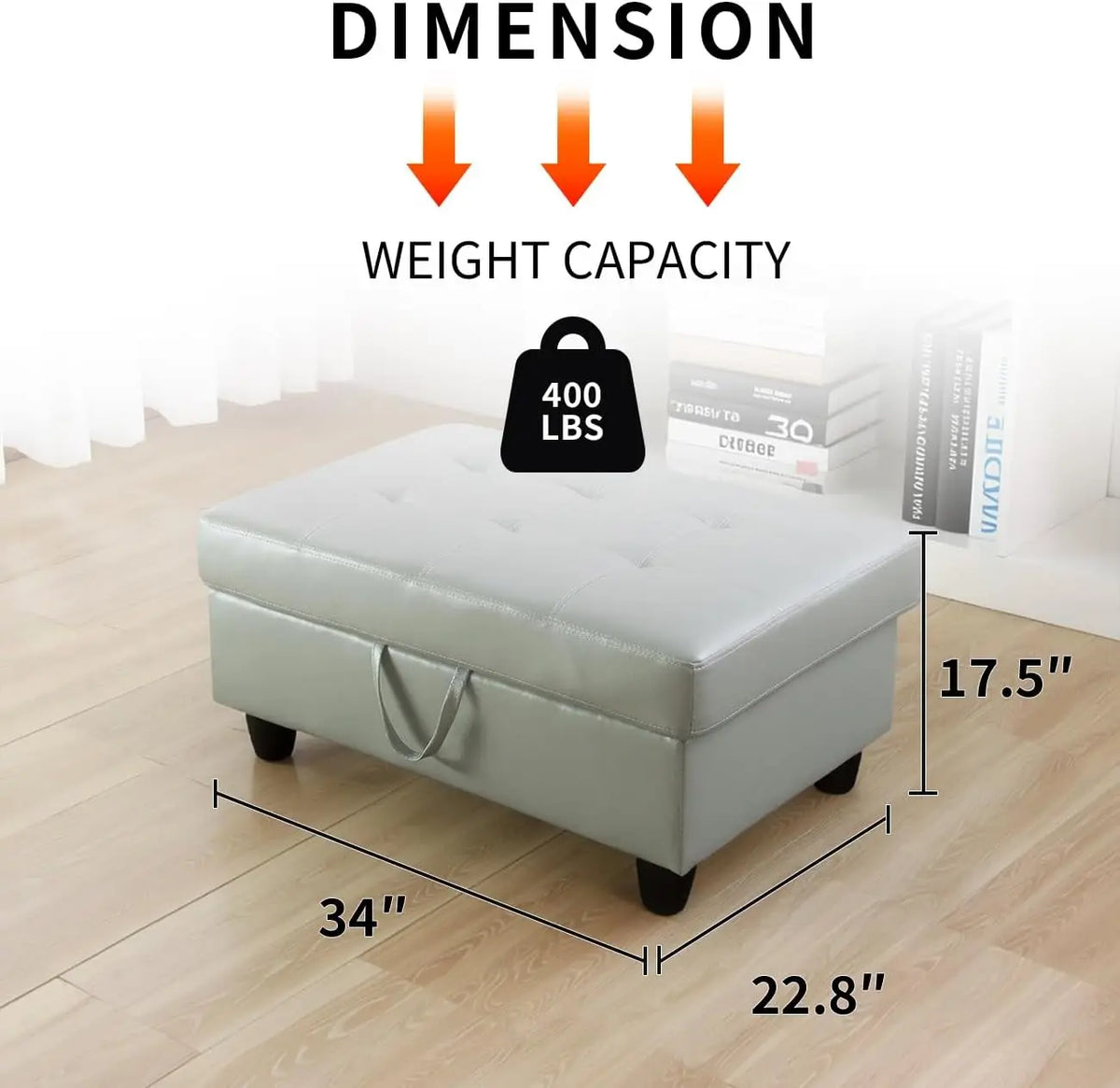 Square Leather Storage Ottoman Bench With Cushioned Seat And Footrest