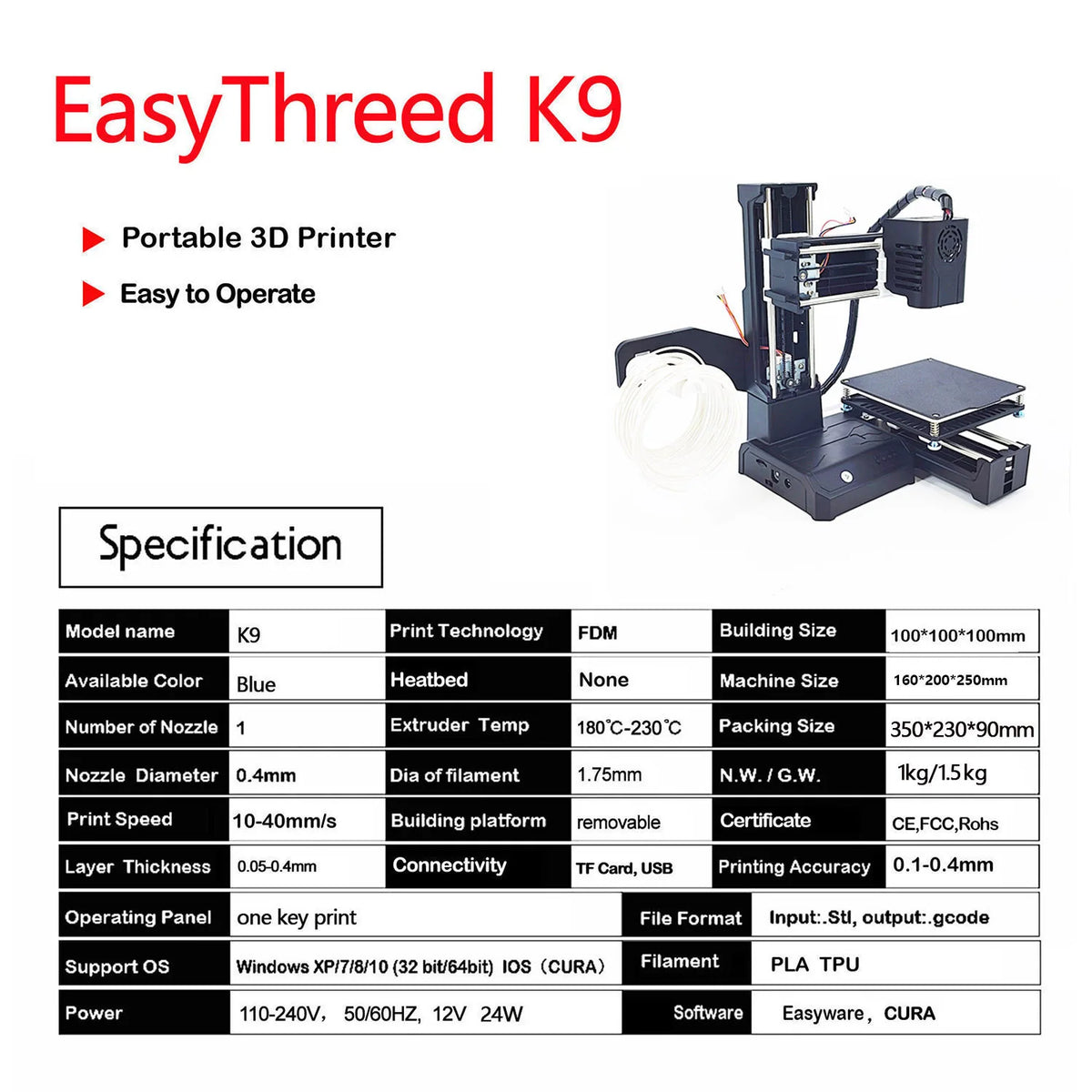 EasyThreed K9 Mini Desktop FDM 3D Printer for Beginners