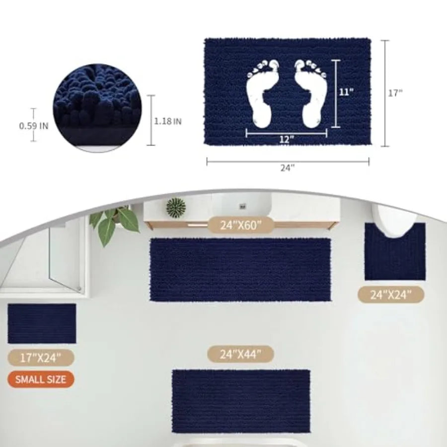 Chenille Plush Bathroom Rug With Non Slip Base