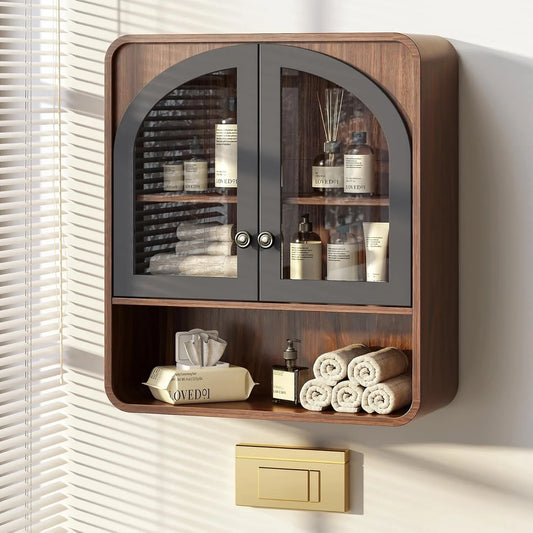 Bathroom Wall Cabinet, Medicine Cabinet Wall Mount with Arched Glass Doors & Adjustable Shelf, Bathroom Cabinet Over the Toilet Storage Cabinet for Laundry Room, Kitchen, Living Room