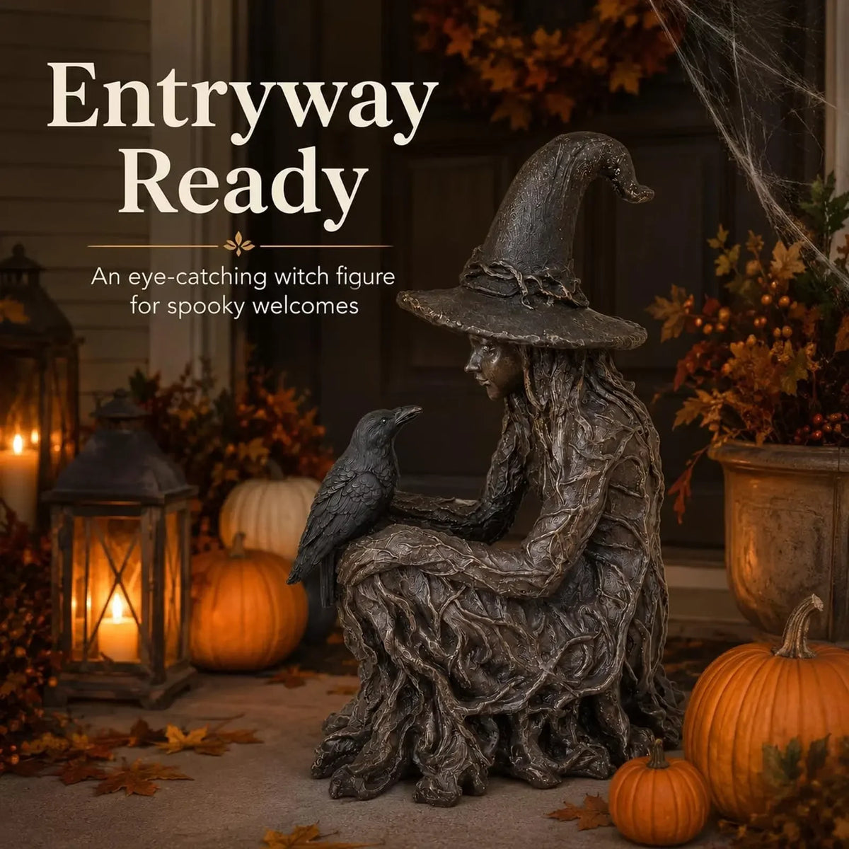 Gothic Witch and Crow Mystical Home Decor Statue Figurine