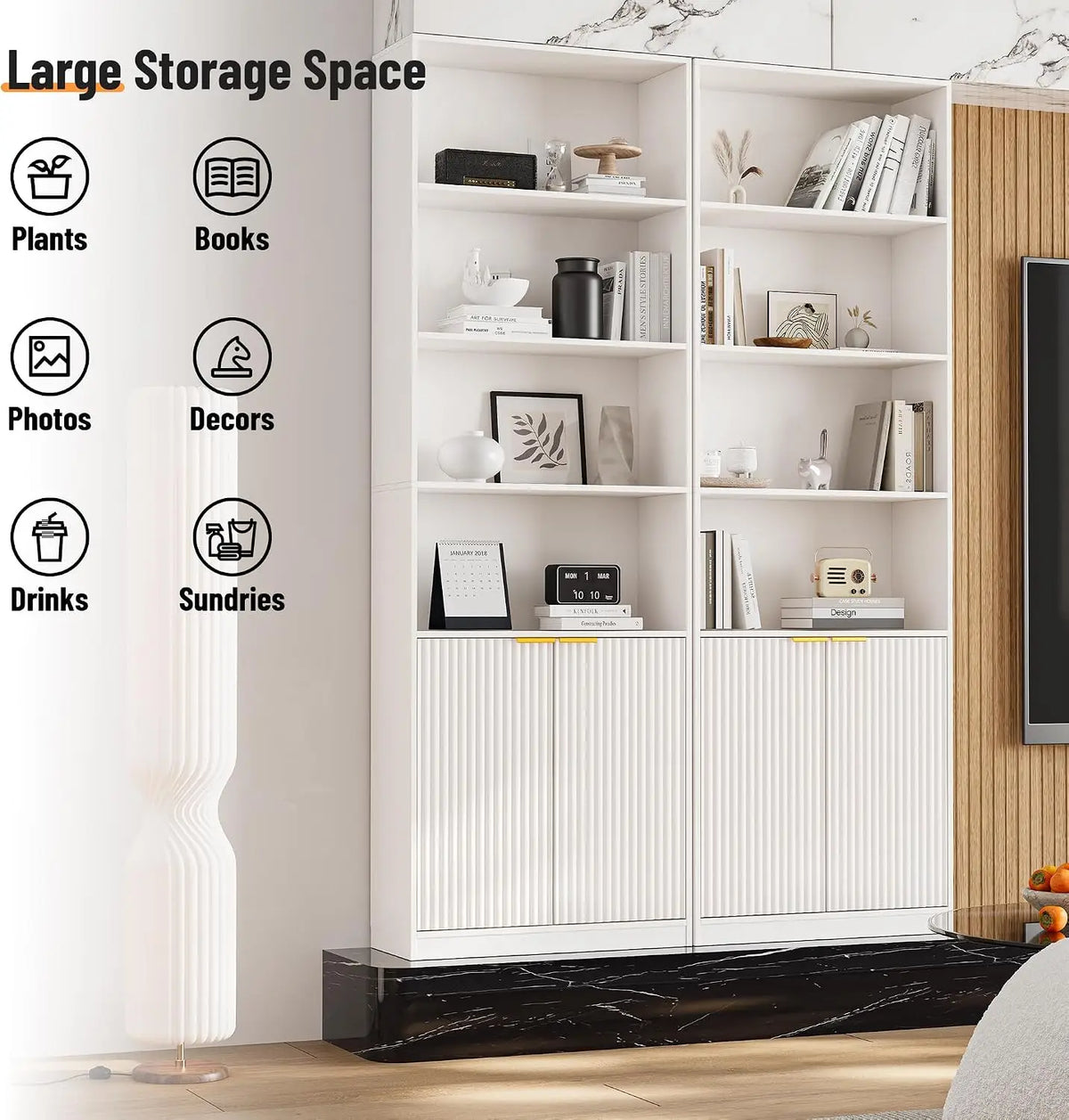 INNOD Bookcase With Doors And Six Display Shelves