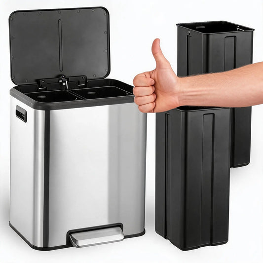 Stainless Steel Double Pedal Trash Can With Removable Bins