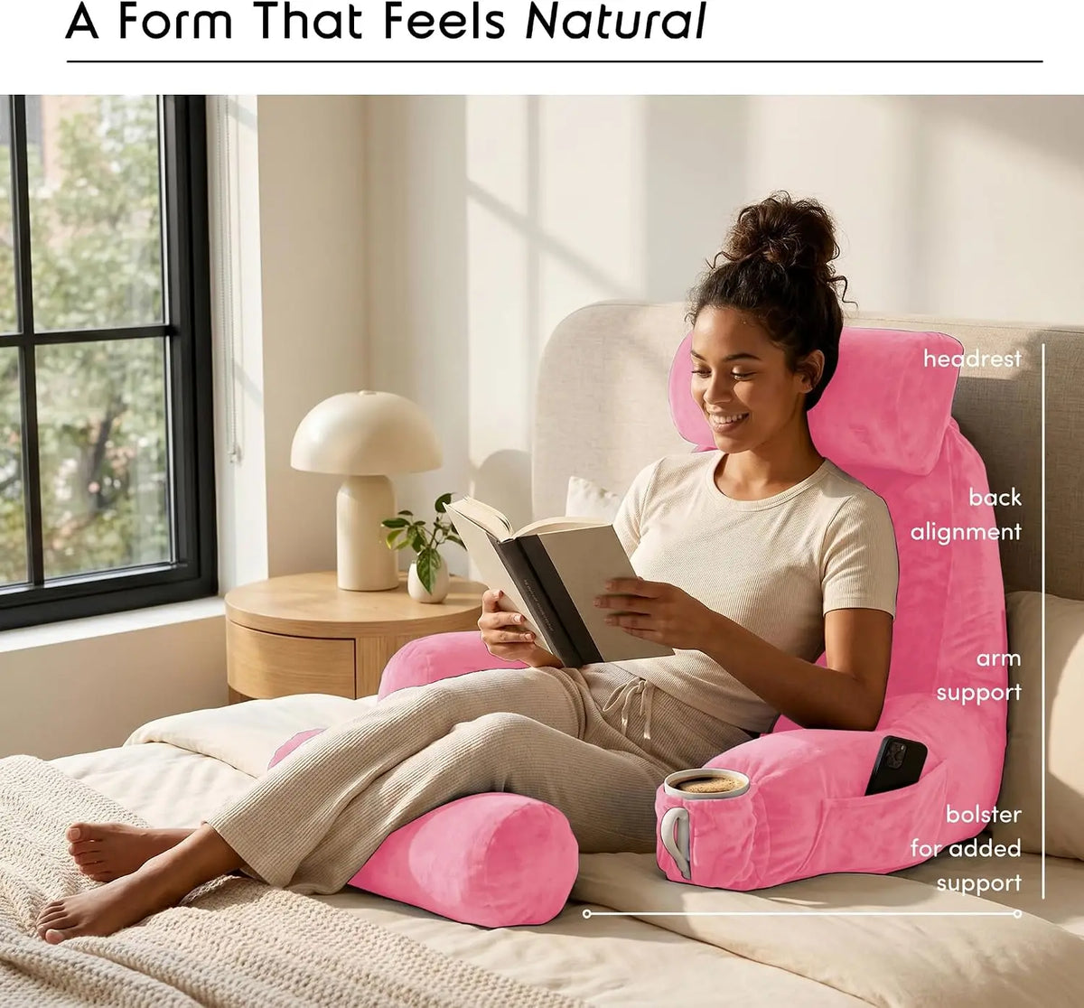 Nestl Memory Foam Reading Pillow With Adjustable Back Support