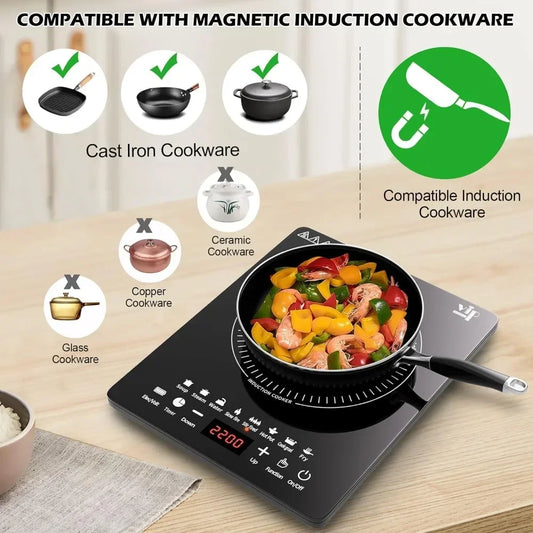 Bymaocar Portable Induction Cooktop With Touch Panel And Preset Programs