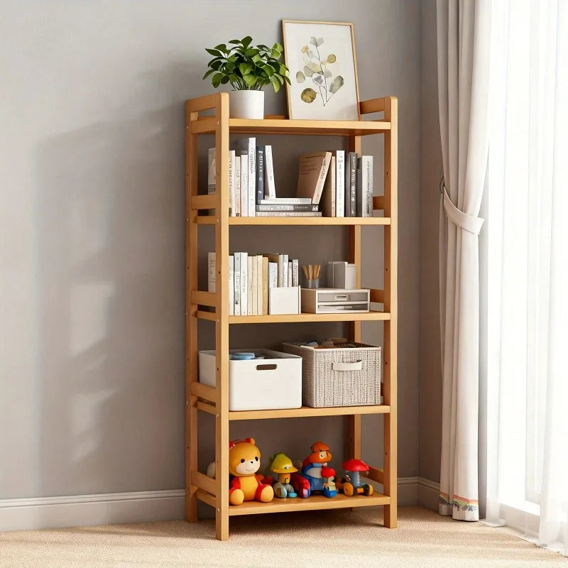 4-Tier 35 Inch Natural Bamboo Flat Organizer Rack) Layered Design, Space-Saving, Anti-Wobble, Kitchen/Bathroom/Living Room (Layered Version