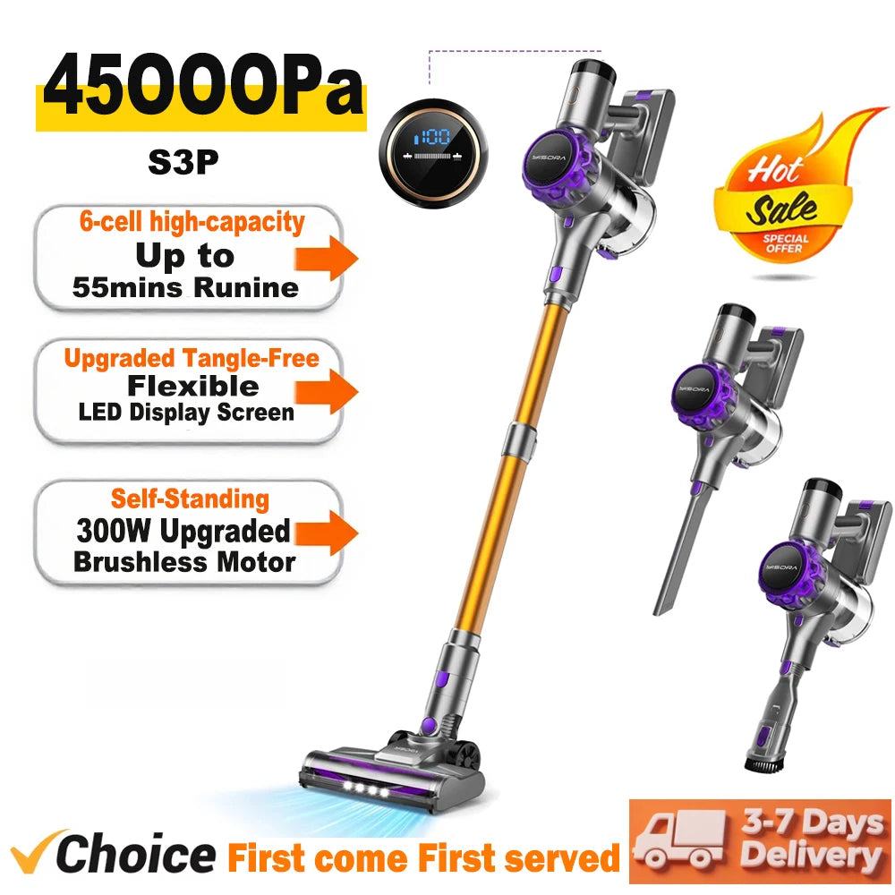 INSE S3P Cordless Vacuum Cleaner 45Kpa Powerful Handheld Stick Vacuum with LED Display 55-Min Running Self-Standing for Carpet H