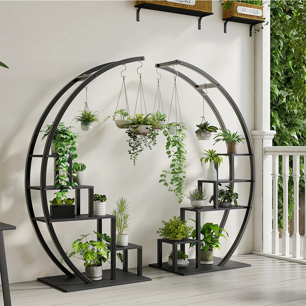 HiMISS 5 Tier Metal Plant Stand With Hanging Hooks