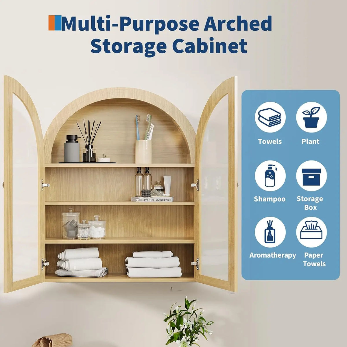 Organized Bathroom Storage Arched Wall Cabinet With Adjustable Shelf