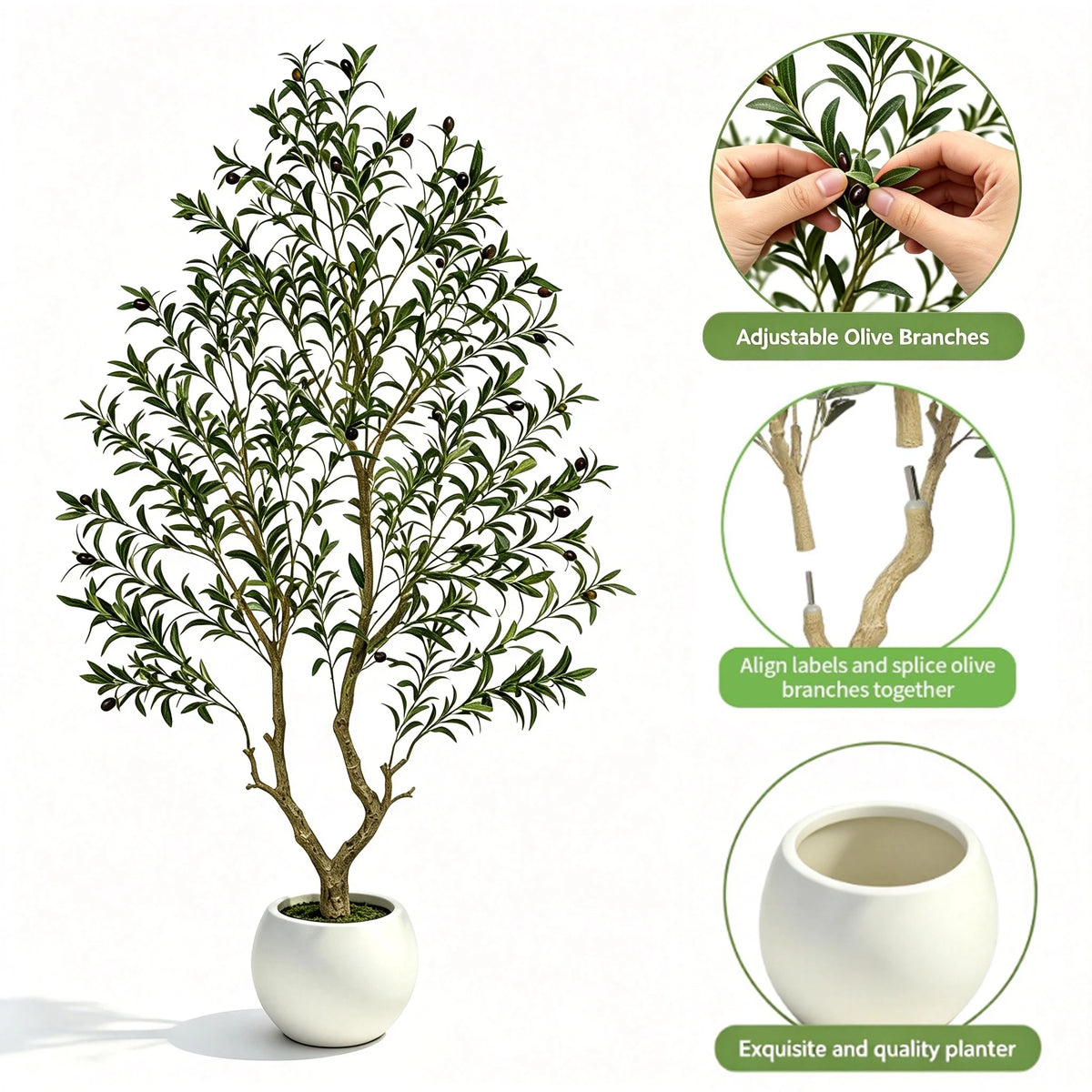 Olitree Artificial Olive Tree With Decorative Planter And Wooden Trunk