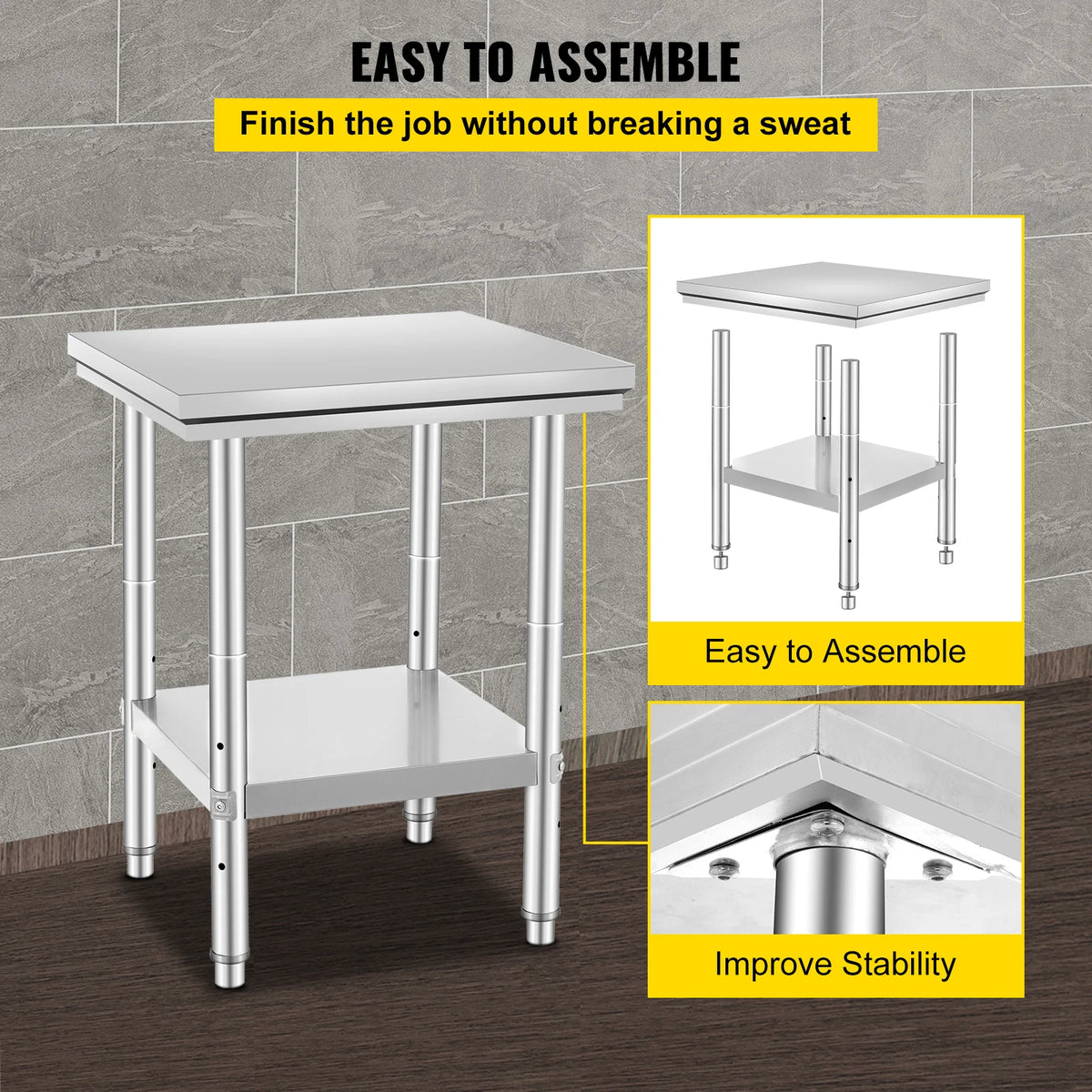 Organized Meal Prep Stainless Steel Work Table With Lower Shelf
