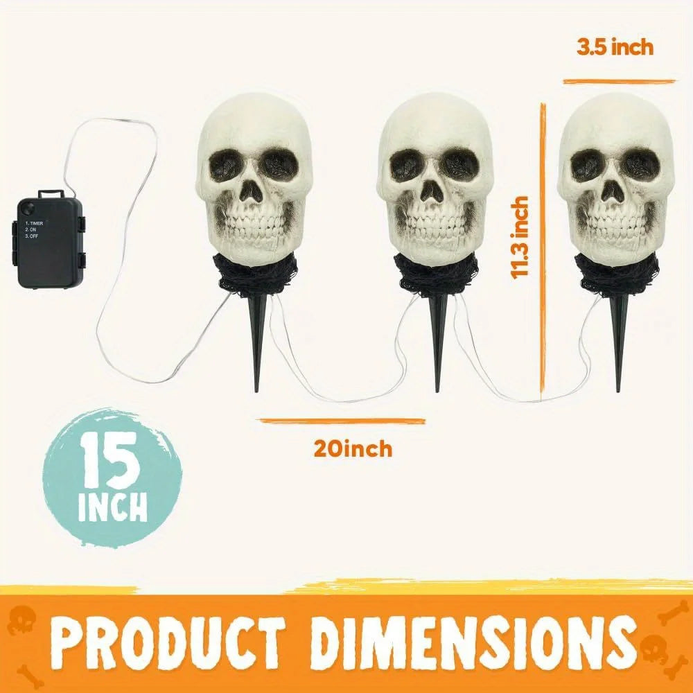 Lighted Skeleton Skull Stakes for Halloween Lawn Decorations
