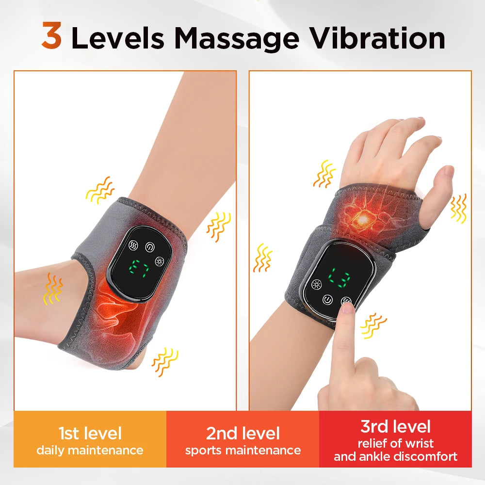 Electric Cordless Heated Ankle Wrist Guard Massager 3 Level Vibration Massage Wristband Hot Compress Ankle Wrist Brace Foot &Hand For Right or Left