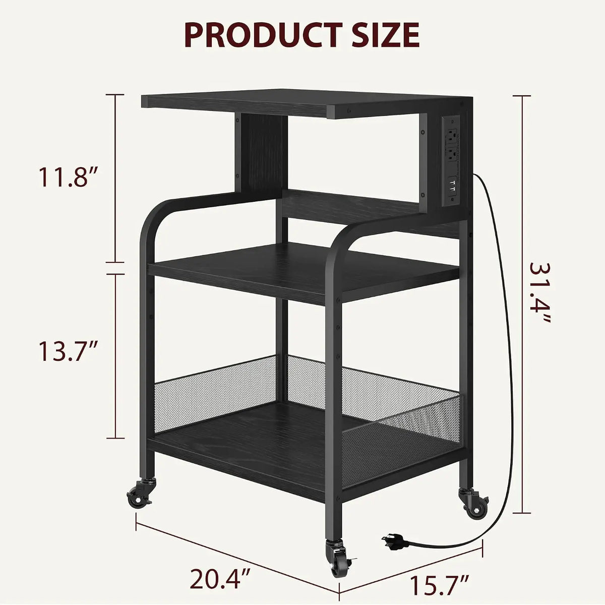 3-Tier Mobile CPU Stand Printer Shelf Removable Adjustable Storage Shelf with Rolling For Desktop Computer Tower Printer Strong Load Capacity
