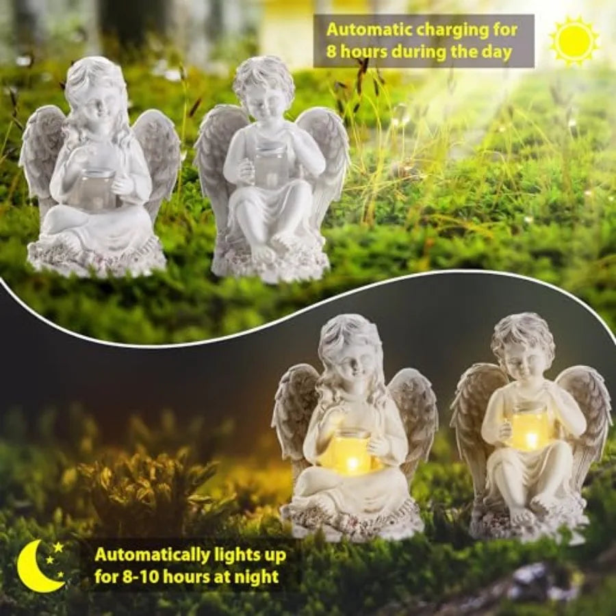 2 Pack Solar Angel Statues Garden Decor Yard Art