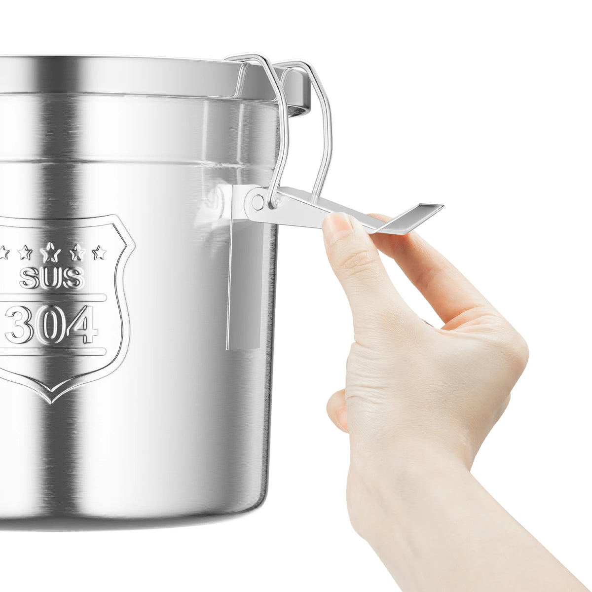304 Stainless Steel Food Flour Oil Storage Bucket Canister, Silver Rice and Grain Storage Barrel, 6L/1.59gal Storage Bucket w/Handles and Lid