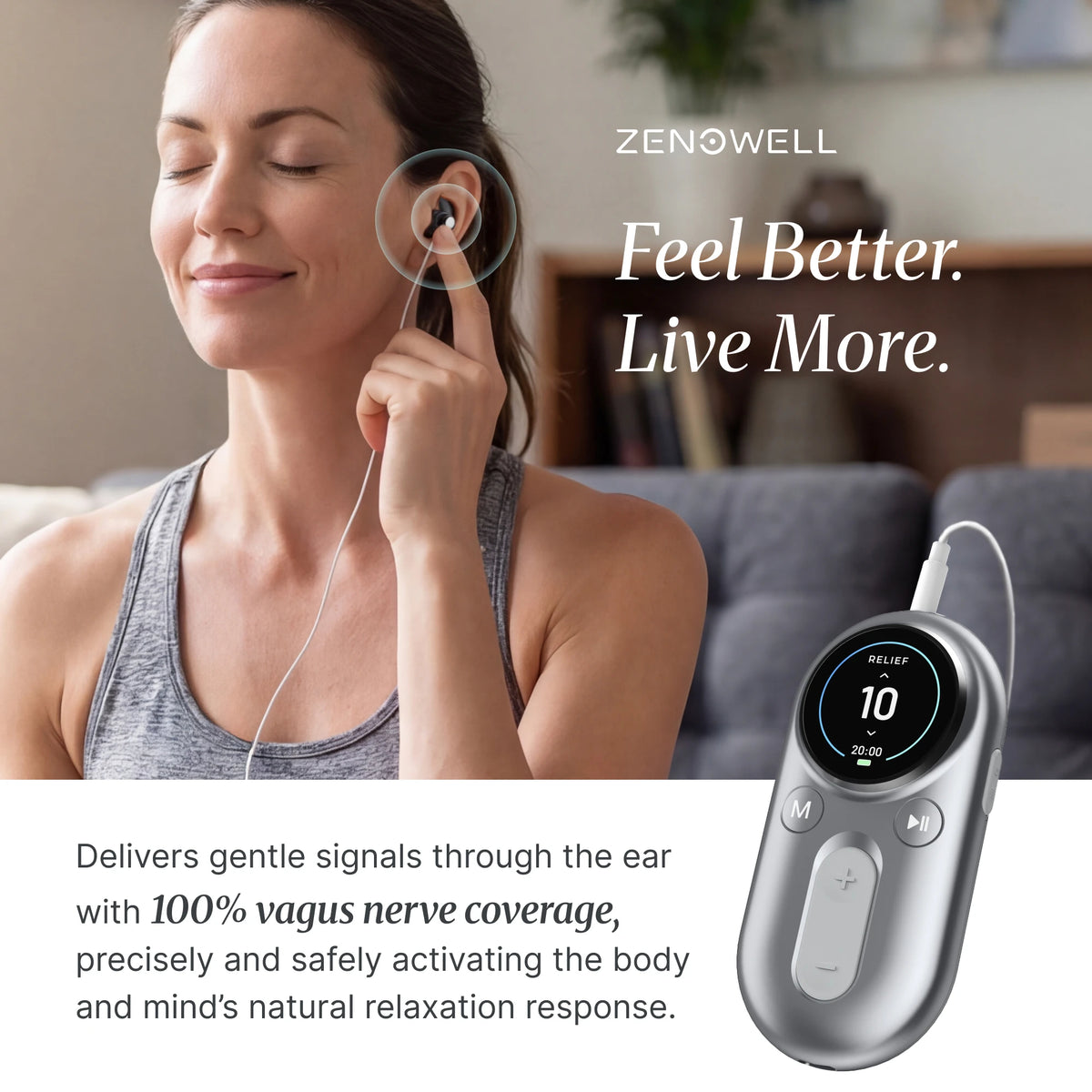 ZenoWell Luna Vagus Nerve Stimulation for Non-Drug Sleep Aid Anxiety Relief and Parasympathetic Activation for Relaxation