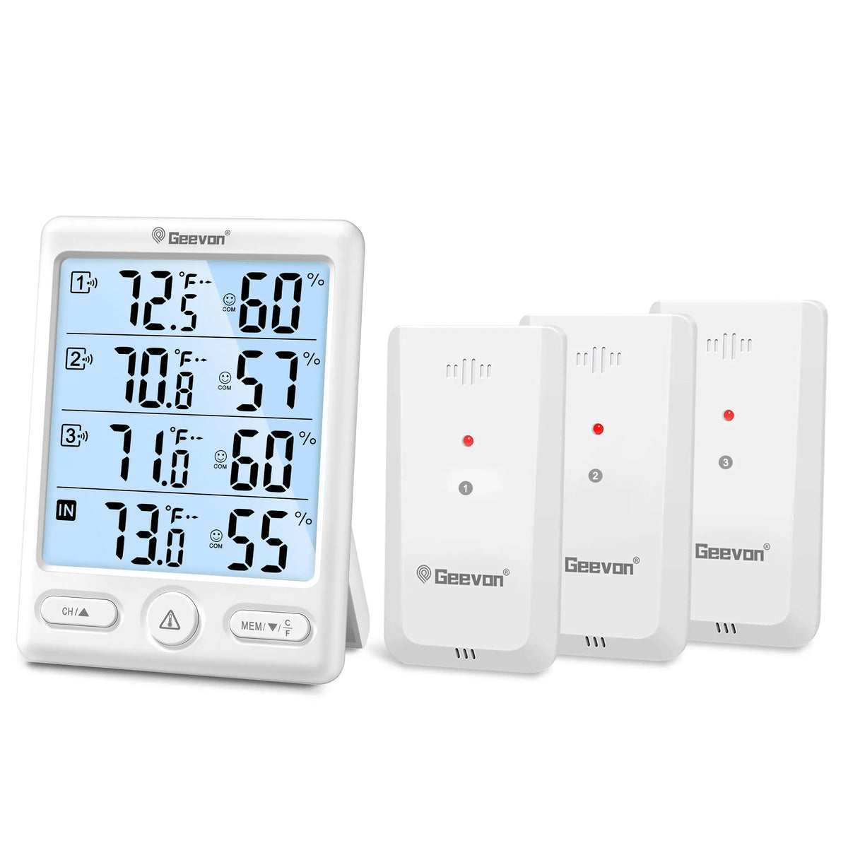 Geevon Wireless Indoor Outdoor Thermometer With Three Remote Sensors