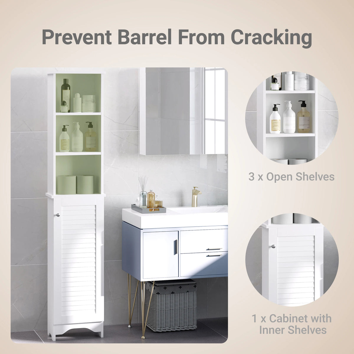 Space Saving Bathroom Storage Cabinet With Adjustable Shelves
