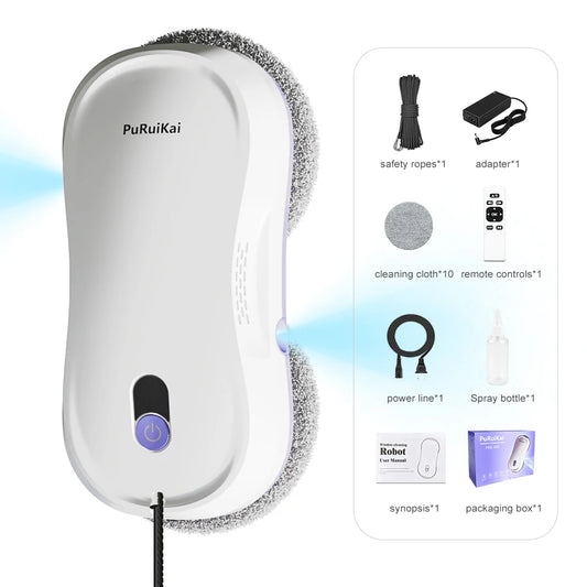 PuRuiKai Portable Window Cleaning Robot,Intelligent Cleaning with Dubbele Nozzle Water Sprayer, Remote Control