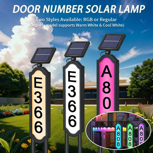 1 Sets of Solar House Number Lights, Color-Changing Solar Address Indicator Lights, Waterproof LED Door Signs Suitable for Use in Courtyards, Gardens, Driveways and Commercial Areas, Easy-to-Install Household and Residential