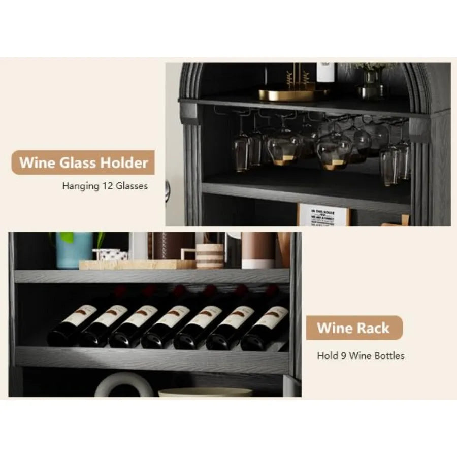 Arched Wine Bar Cabinet With LED Lighting And Wine Rack