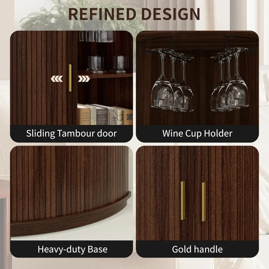 Corner Bar Cabinet With LED Lighting And Wine Glass Holder