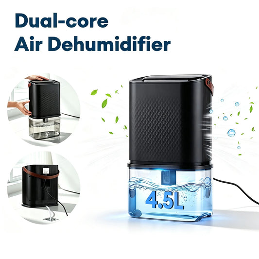 4.5L Dual-Core Dehumidifier 1000sq.ft Adjustable Humidity Negative Ion Purifier Ultra Quiet Portable Indoor Moisture Absorber with Timing Function