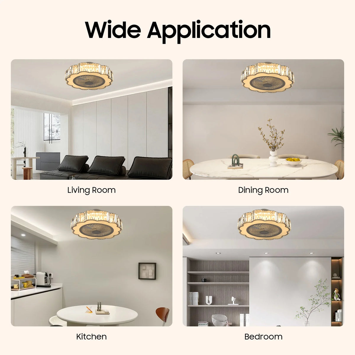 White Plum Blossom Ceiling Fan Light 58cm LED 3000-4500-6000K Dimmable 6 Wind Speed Forward Reverse Pure Copper Motor Remote Control 85-265V Ceiling Lamp for Bedroom Living Room