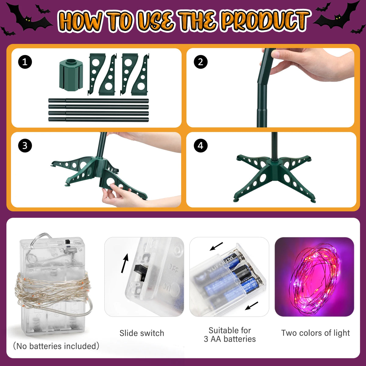Halloween Artificial Tree With Pumpkin Ornaments And LED Lights