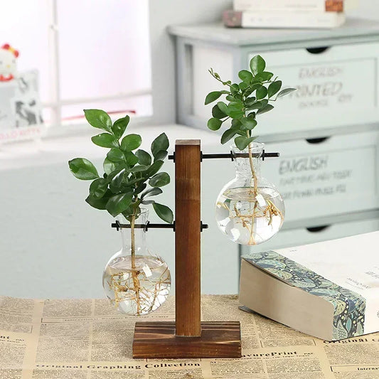 Wooden Frame Glass Terrarium Vase for Tabletop Plants