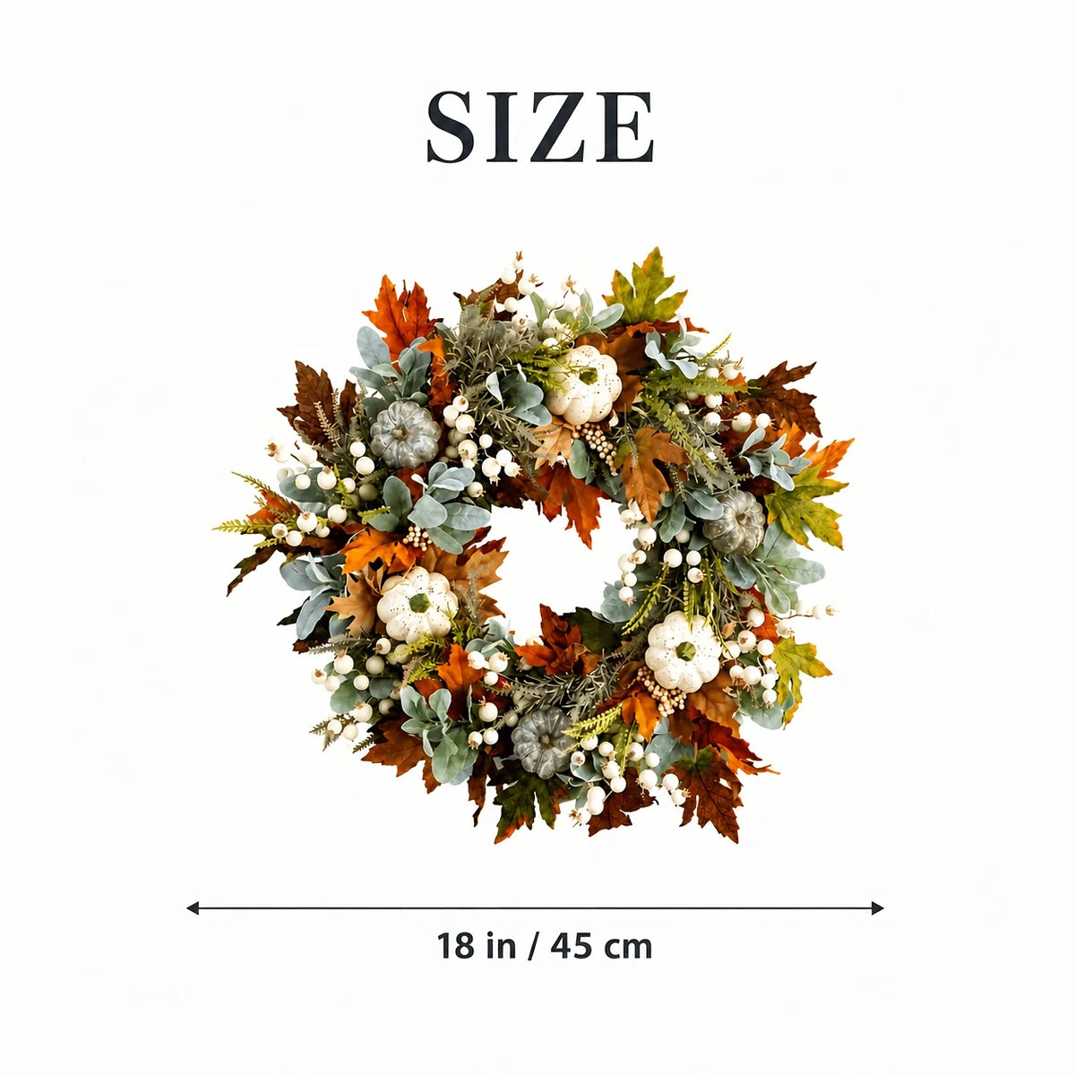 Artificial Peony And Pumpkin Farmhouse Autumn Wreath With Berries