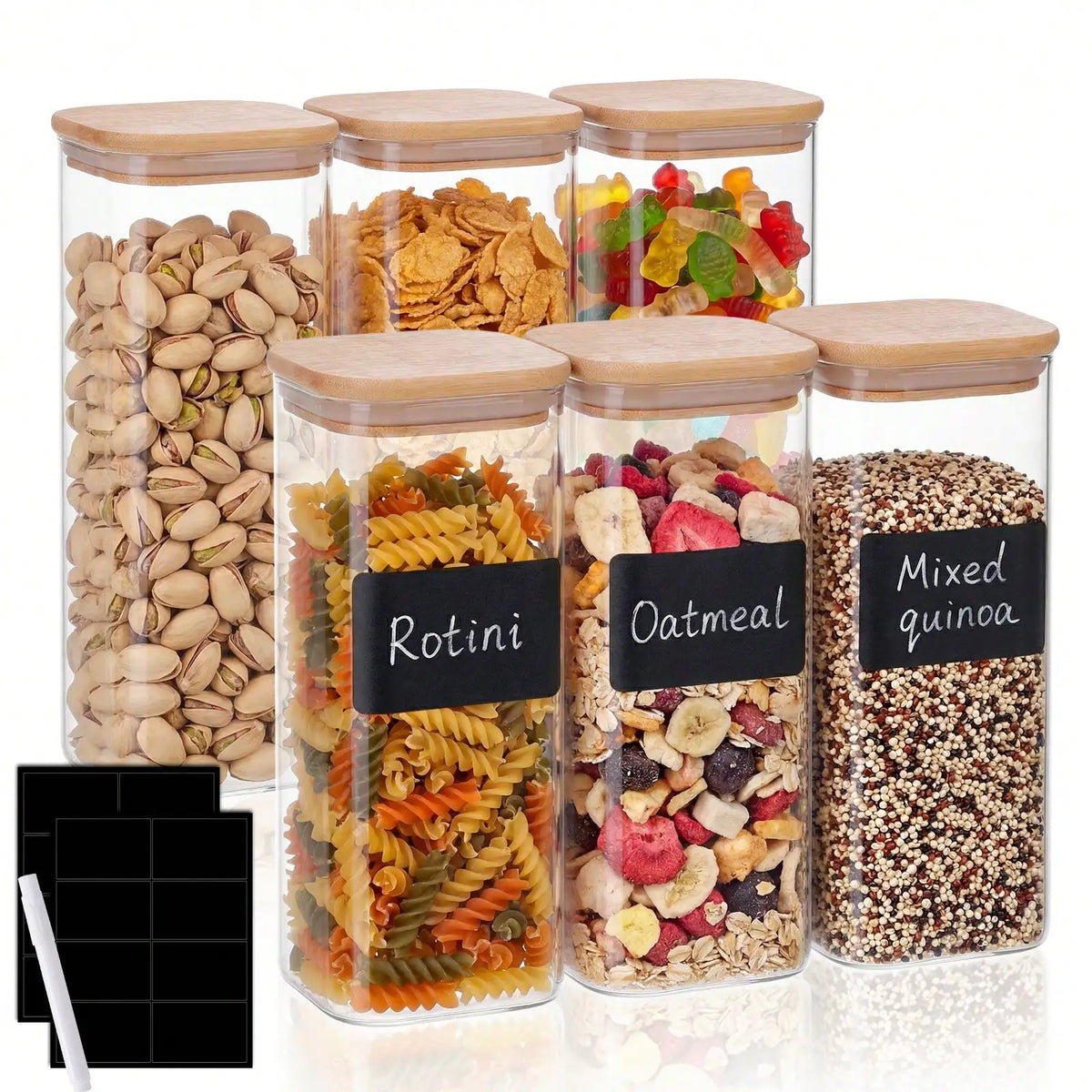 Glass Food Storage Containers With Bamboo Lids Airtight Pantry