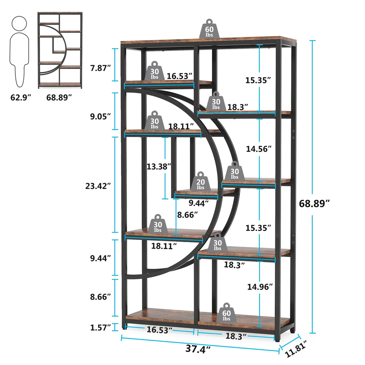 Tribesigns Industrial Bookshelf Display Shelf Storage Organizer