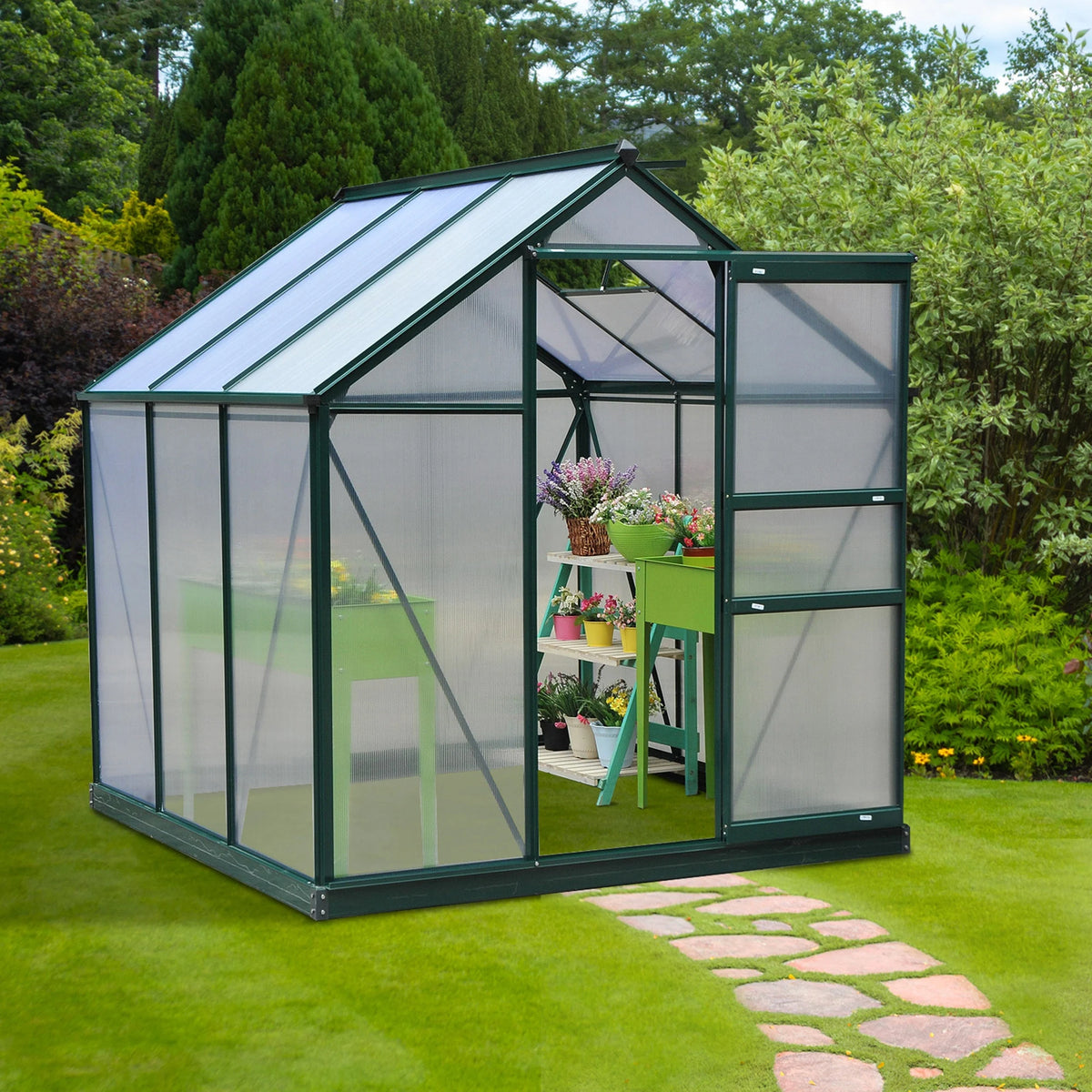 Outsunny Walk-In Polycarbonate Greenhouse With Aluminum Frame