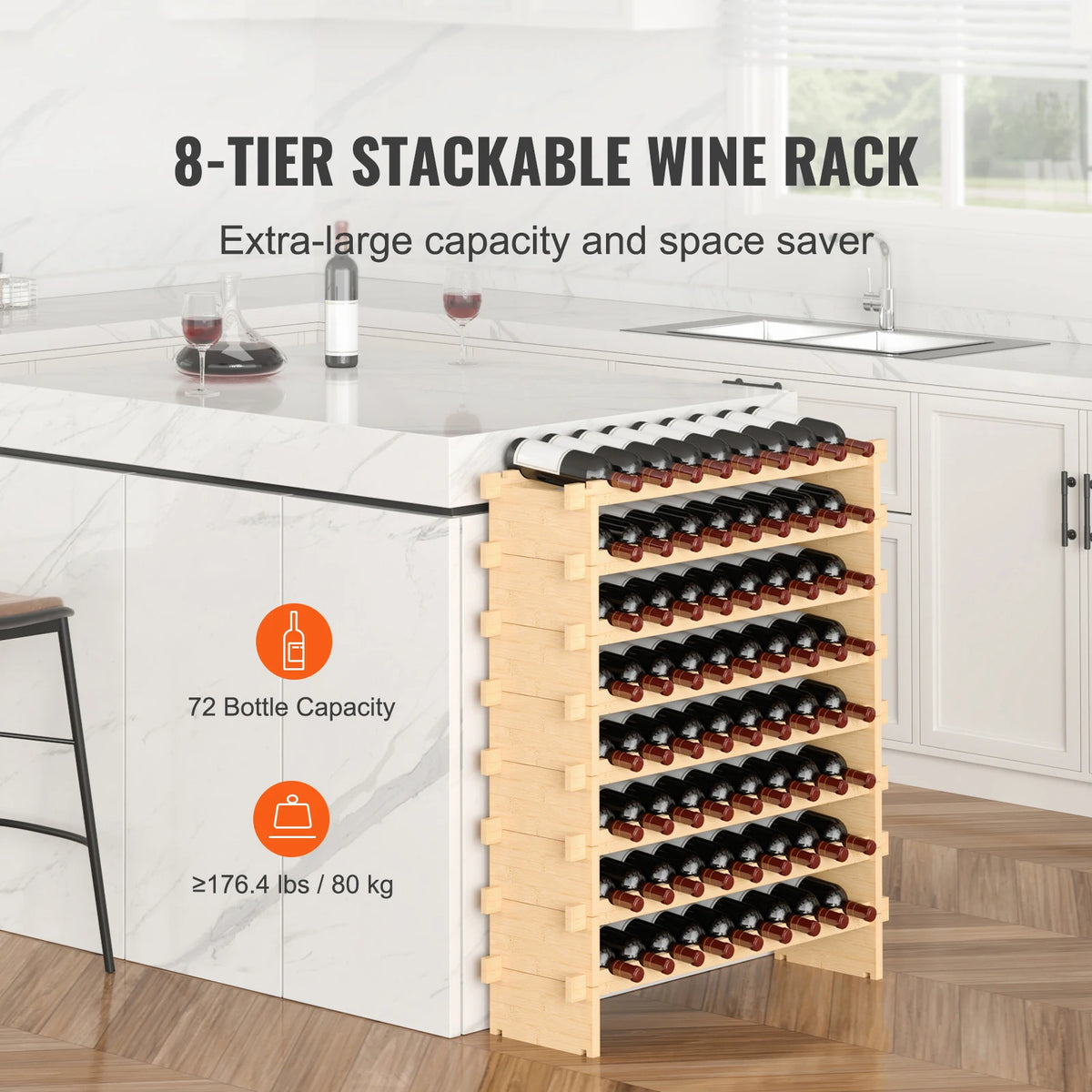 SucceBuy Stackable Bamboo Wine Rack For Kitchen And Cellar