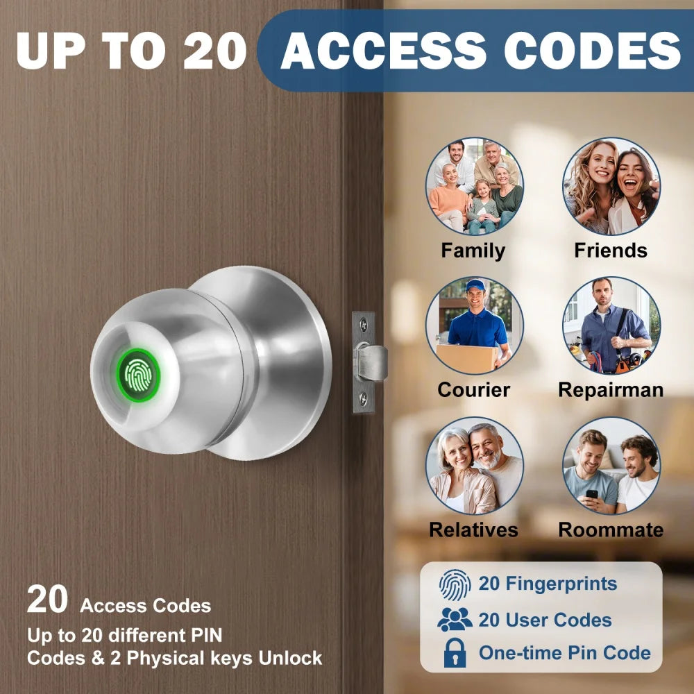 YFK TUYA Smart Life Fingerprint Door Lock Knob, Keyless Entry Bluetooth Electronic Door Lock with Tuya APP Control Password Key Unlock Auto Lock for Home Bedroom Office Hotel