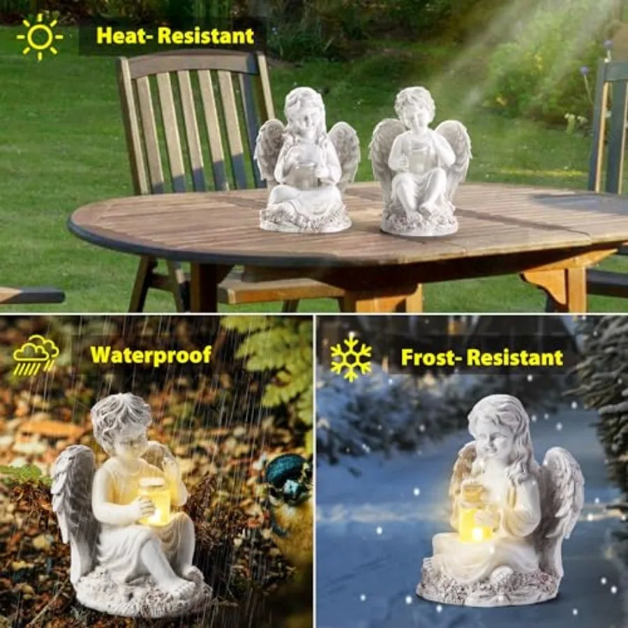 2 Pack Solar Angel Statues Garden Decor Yard Art