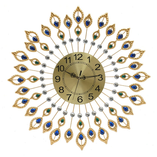 Wall Clock, Peacock Feather Design, 67x67cm  Large, Silent Quartz Movement, Iron Metal Frame, Acrylic, for Living Room, Bedroom, Office, Home Decoration, No Ticking
