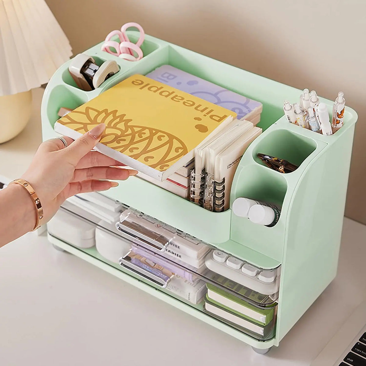 Plastic Vanity Makeup Organizer With Drawers And Brush Slots