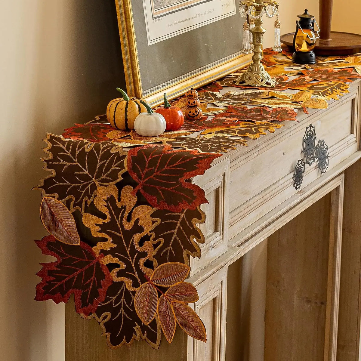 Thanksgiving Fall Embroidered Maple Leaf Table Runner